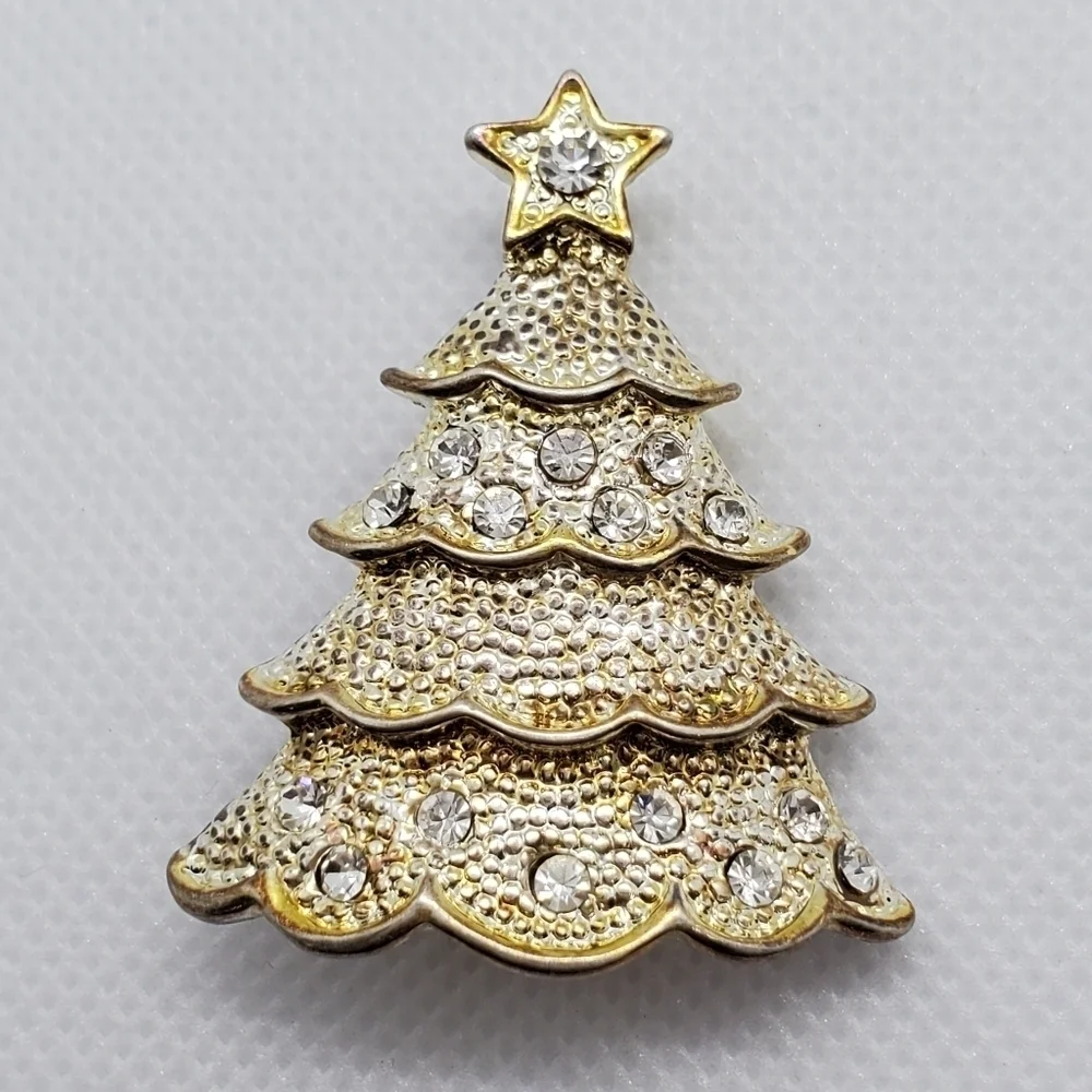 White and Gold Color CHRISTMAS TREE PIN BROOCH
